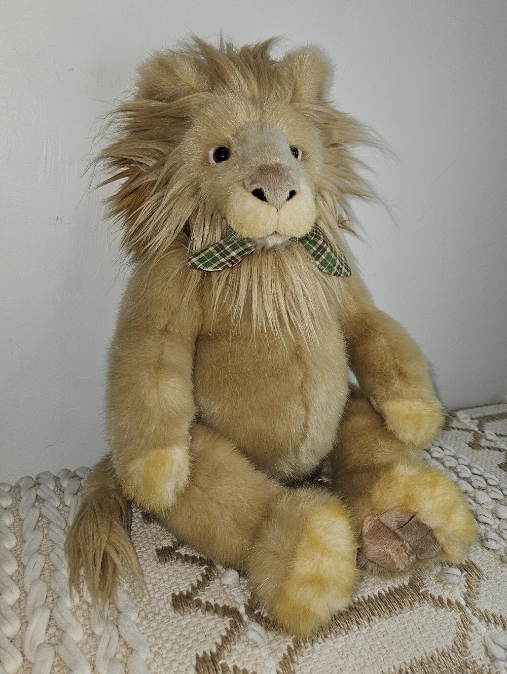 Charlie Bears Lion Pampas Teddy Plaid Bow Golden Tan Fur Large Collectible